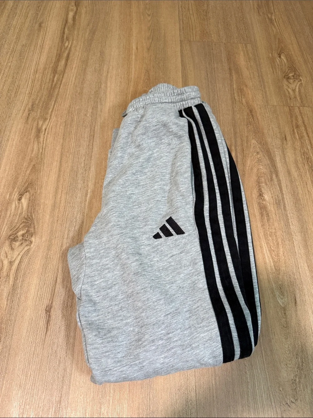Adidas Mens' Gray Track Pants with Black Stripes